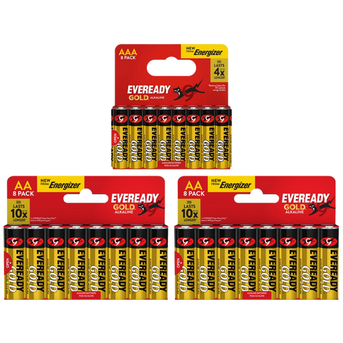 16x Eveready Gold AA & 8x AAA Alkaline Batteries - (24x Batteries in total)