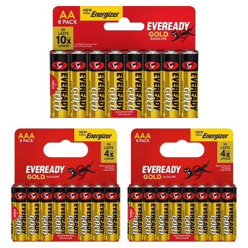 8x Eveready Gold AA & 16x AAA Alkaline Batteries - (24x Batteries in total)