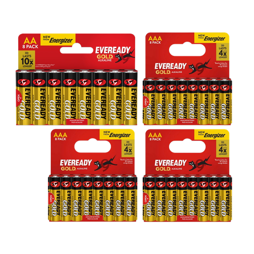 8x Eveready Gold AA & 24x AAA Alkaline Batteries - (32x Batteries in total)