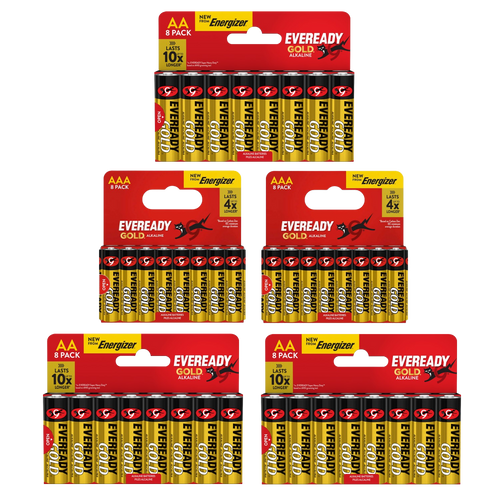 24x Eveready Gold AA & 16x AAA Alkaline Batteries - (40x Batteries in total)