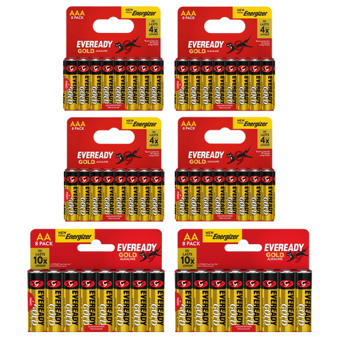 16x Eveready Gold AA & 32x AAA Alkaline Batteries - (48x Batteries in total)