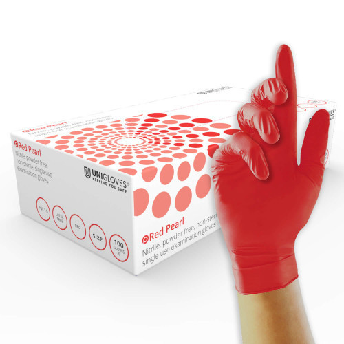 Unigloves Red Pearl Small Medium Large XL extra large Box 100 Nitrile Gloves Powder and Latex free GP0062 GP0063 GP0064 GP0065