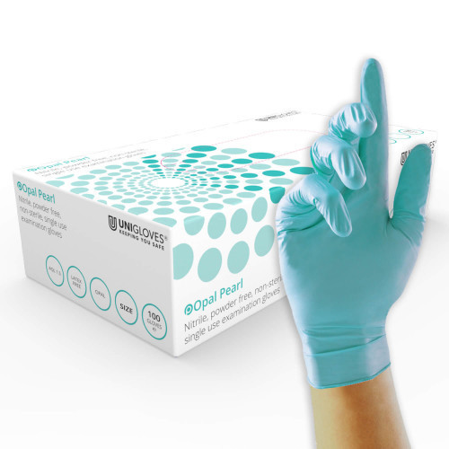 Unigloves Aqua Blue (Opal) Pearl Small Medium Large XL extra large Box 100 Nitrile Gloves Powder and Latex free GP0092 GP0093 GP0094 GP0095