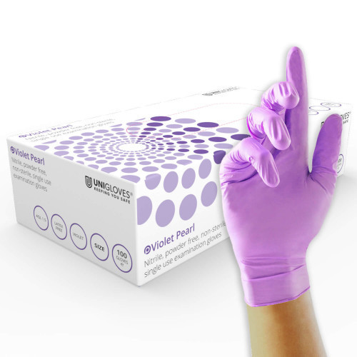 Unigloves Violet purple Pearl Small Medium Large XL extra large Box 100 Nitrile Gloves Powder and Latex free GP0072 GP0073 GP0074 GP0075