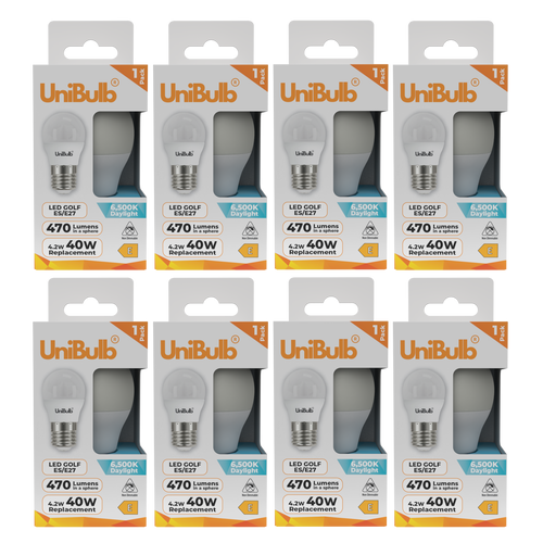 UniBulb LED Golf Ball E27 470lm 4.2W 6500K (Daylight) Light Bulb - Pack of 8