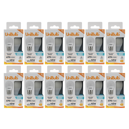 UniBulb LED Golf Ball E27 470lm 4.2W 6500K (Daylight) Light Bulb - Pack of 12