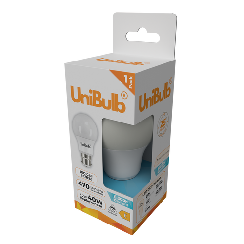 UniBulb LED GLS B22 470lm 4.2W 6500K (Daylight) Light bulb - Pack of 1 side