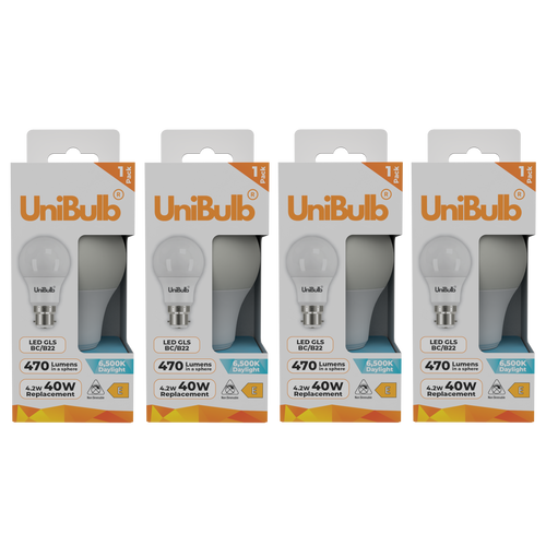 UniBulb LED GLS B22 470lm 4.2W 6500K (Daylight) Light bulb - Pack of 4 front