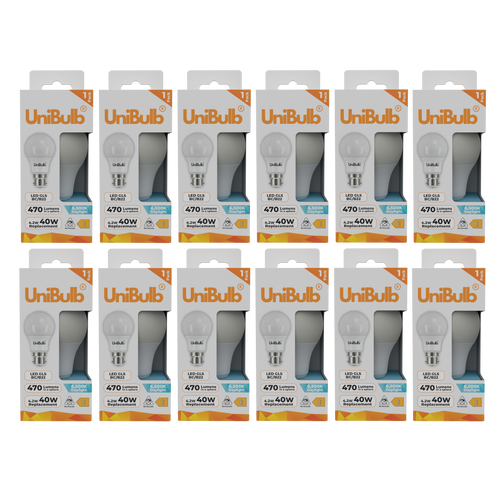 UniBulb LED GLS B22 470lm 4.2W 6500K (Daylight) Light bulb - Pack of 12 front