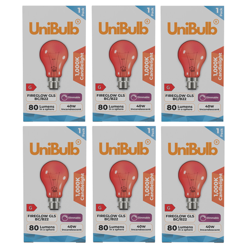 UniBulb B22 Fireglow Red Bulb 390lm 40W - Pack of 1 front
