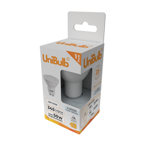 UniBulb LED GU10 345lm 3.6W 4000K (Cool White) Light Bulb - Pack of 1 side