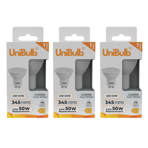 UniBulb LED GU10 345lm 3.6W 6500K (Daylight) Light Bulb - Pack of 3 bulb front