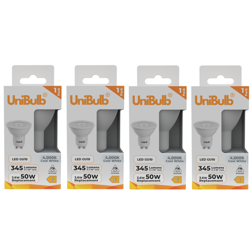 UniBulb LED GU10 345lm 3.6W 6500K (Daylight) Light Bulb - Pack of 4 bulb front