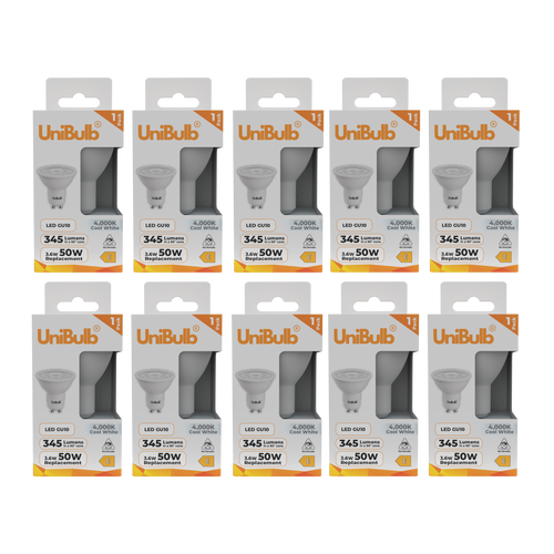 UniBulb LED GU10 345lm 3.6W 6500K (Daylight) Light Bulb - Pack of 10 bulb front