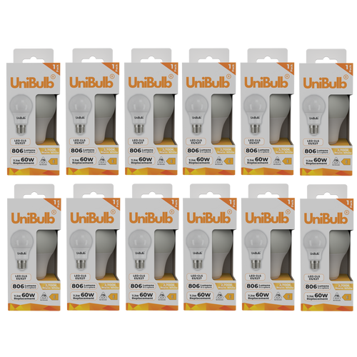 UniBulb LED GLS E27 806lm 7.3W 2700K (Warm White) Light Bulb - Pack of 12 bulb front