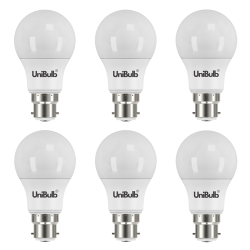 UniBulb LED GLS B22 806lm 7.3W 3000K (Warm White) Light bulb - Pack of 6 front