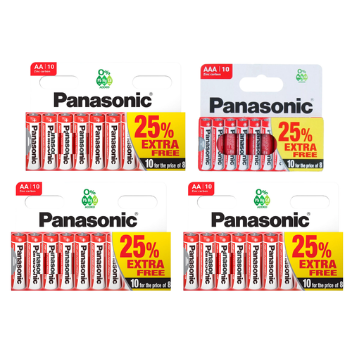 30x Panasonic Zinc Carbon AA & 10x Panasonic Zinc Carbon AAA Batteries