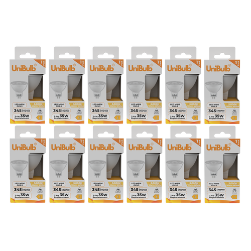 UniBulb LED MR16 GU5.3 345lm 3.4W 3000K (Warm White) Light Bulb - Pack of 12