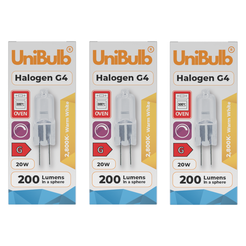 UniBulb Halogen G4 Capsule 200lm 20W 2800K (Warm White) - Pack of 3