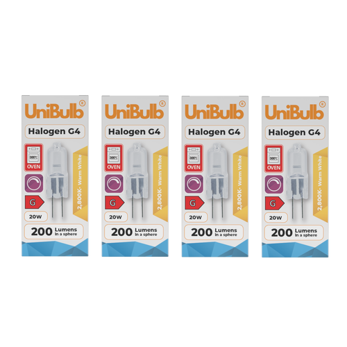 UniBulb Halogen G4 Capsule 200lm 20W 2800K (Warm White) - Pack of 4