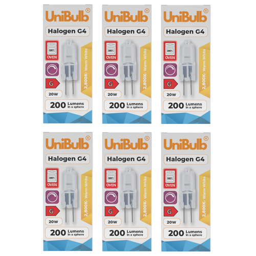UniBulb Halogen G4 Capsule 200lm 20W 2800K (Warm White) - Pack of 6