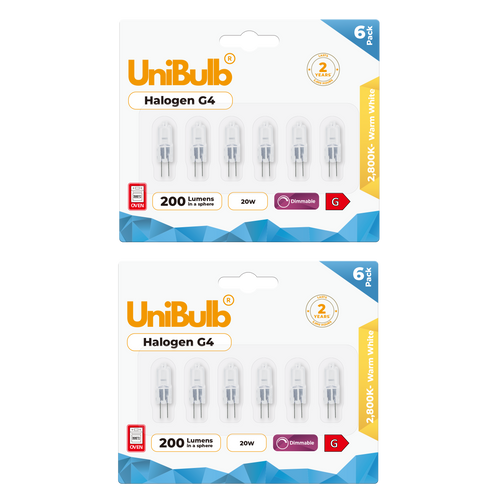 UniBulb Halogen G4 Capsule 200lm 20W 2800K (Warm White) - Pack of 12