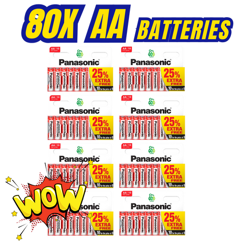 80x Panasonic Zinc Carbon AA Batteries