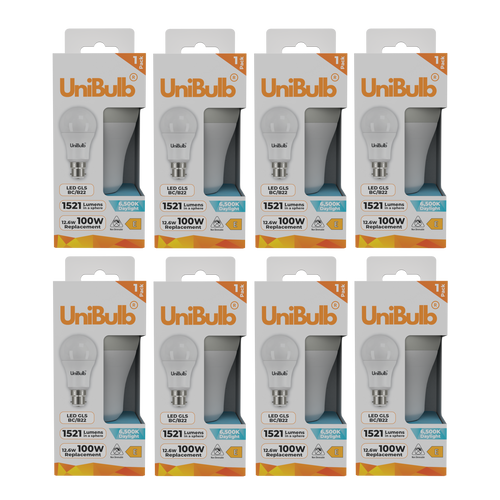 UniBulb LED GLS B22 1521lm 12.6W 6500K (Daylight) Light Bulb - Pack of 8