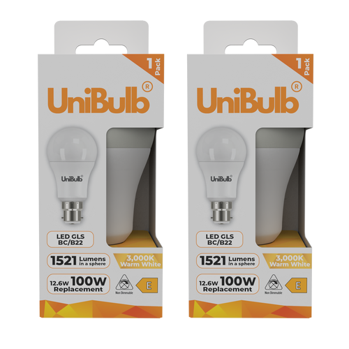 UniBulb LED GLS B22 1521lm 12.6W 2700K (Warm White) - Pack of 2 front