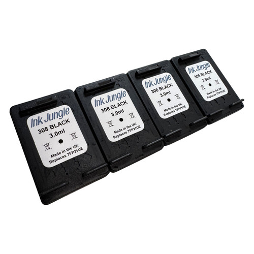 4x HP 308 Black Refilled Ink Cartridges