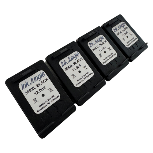 4x 308XL 308e Black Refilled Ink Cartridges