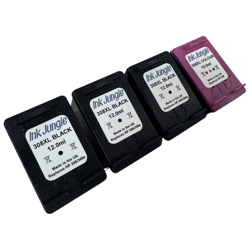 3x 308XL Black & 1x Colour Refilled Ink Cartridge