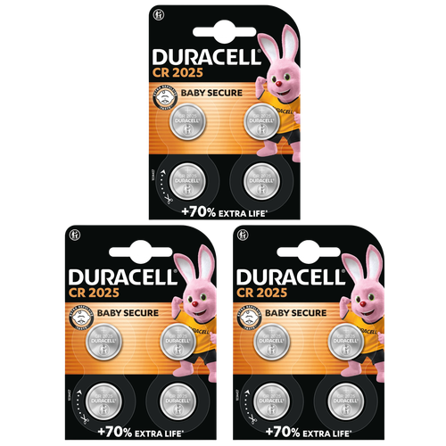 Duracell CR2025 Lithium Coin Cell Button Battery - Pack of 12