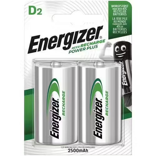 Energizer D 2500mAh Rechargeable Batteries - Pack of 2 - Up to 100 charges