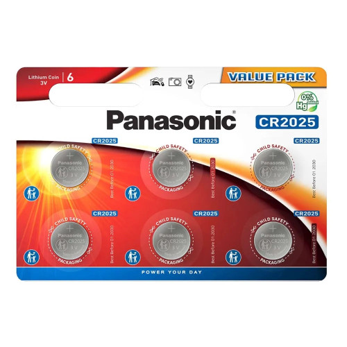 Panasonic CR2025 Lithium Batteries - Pack of 6 - CR2025PANB6