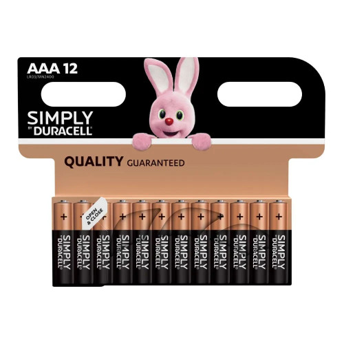 Duracell Simply Alkaline Power AAA Batteries, 12 Pack, MN1500B12SIMPLY