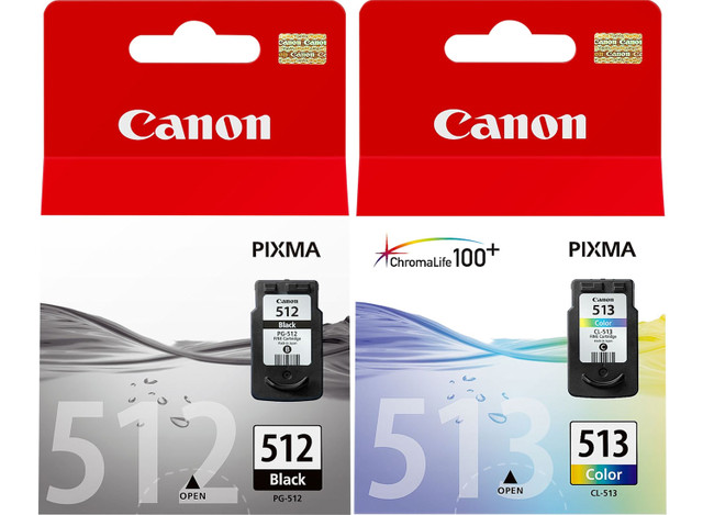 2x genuine original Canon PG512 black and CL513 colour ink cartridges 2969B001AA 2971B001AA