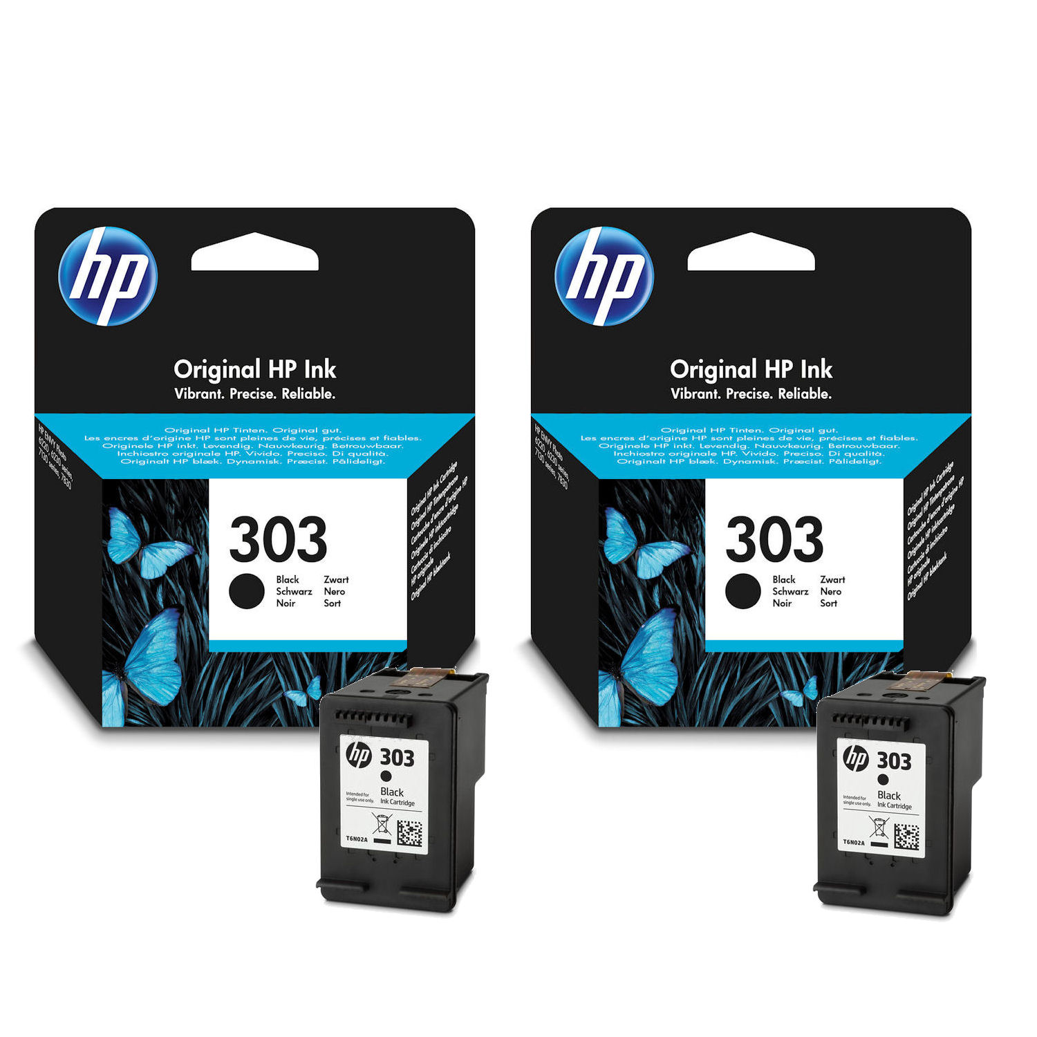2x Original HP 303 Black Ink Cartridges T6N02AE