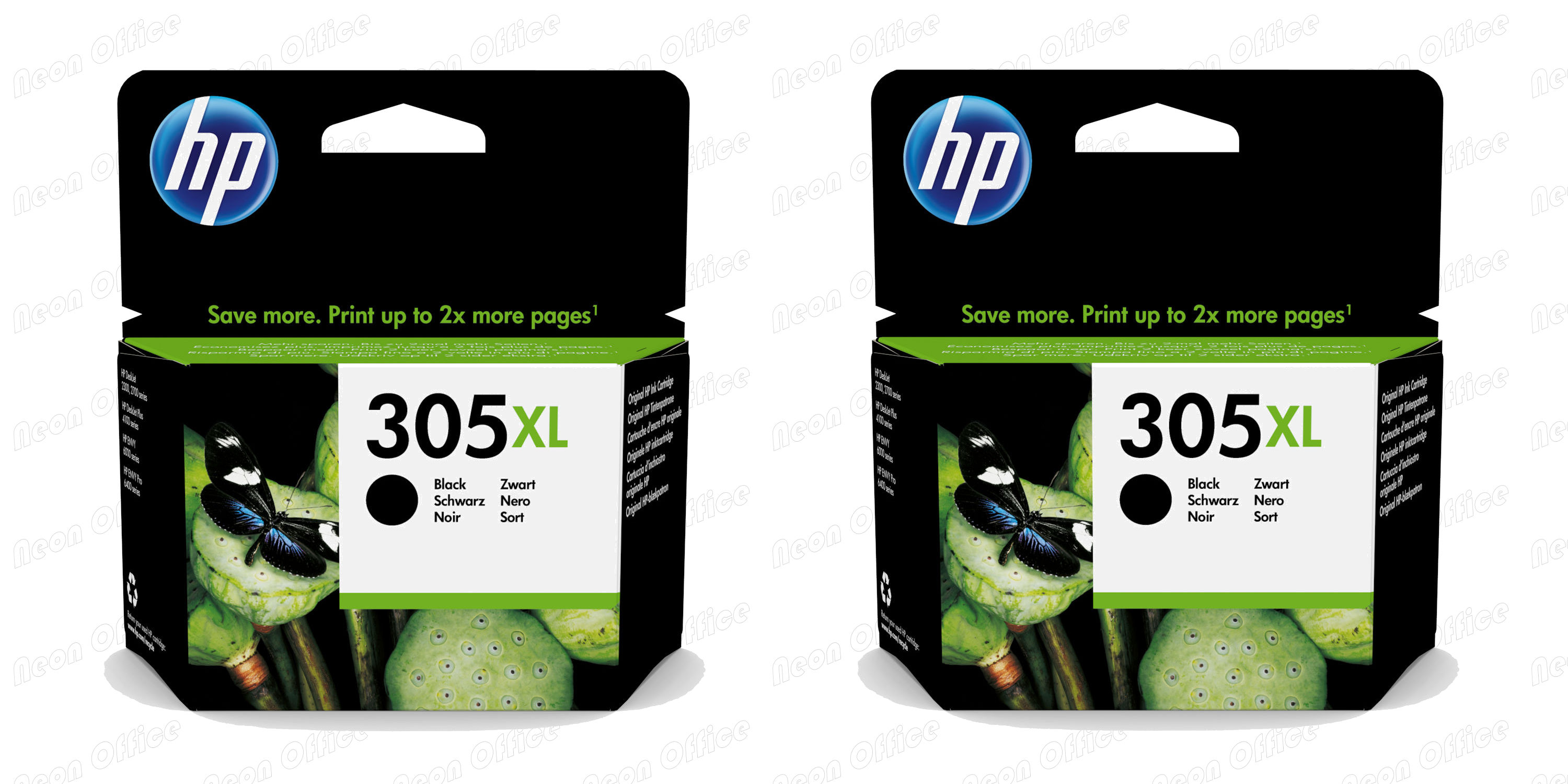 2x Original HP 305XL Black Ink Cartridges 3YM62AE