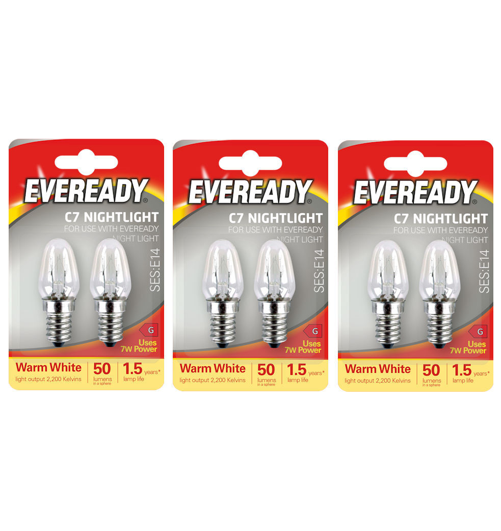 Eveready Night Light Bulb E14 C7 50lm 7W 2200K (Warm White) - Pack of 6