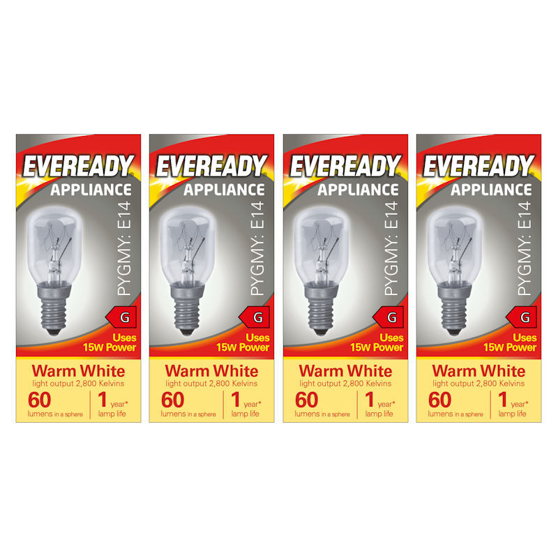 Eveready Pygmy E14 Light Bulb 60lm 15W 2800K (Warm White) - Pack of 4