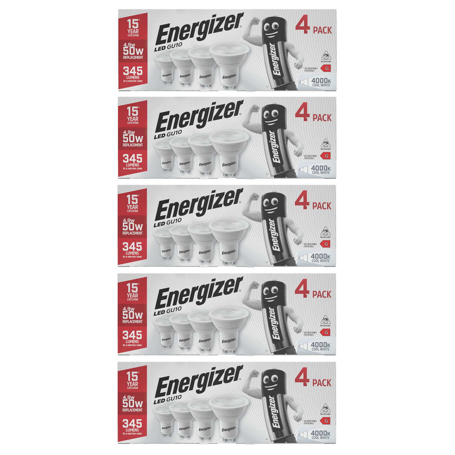 Energizer LED GU10 345lm 4.9W 4000K (Cool White) - Pack of 20