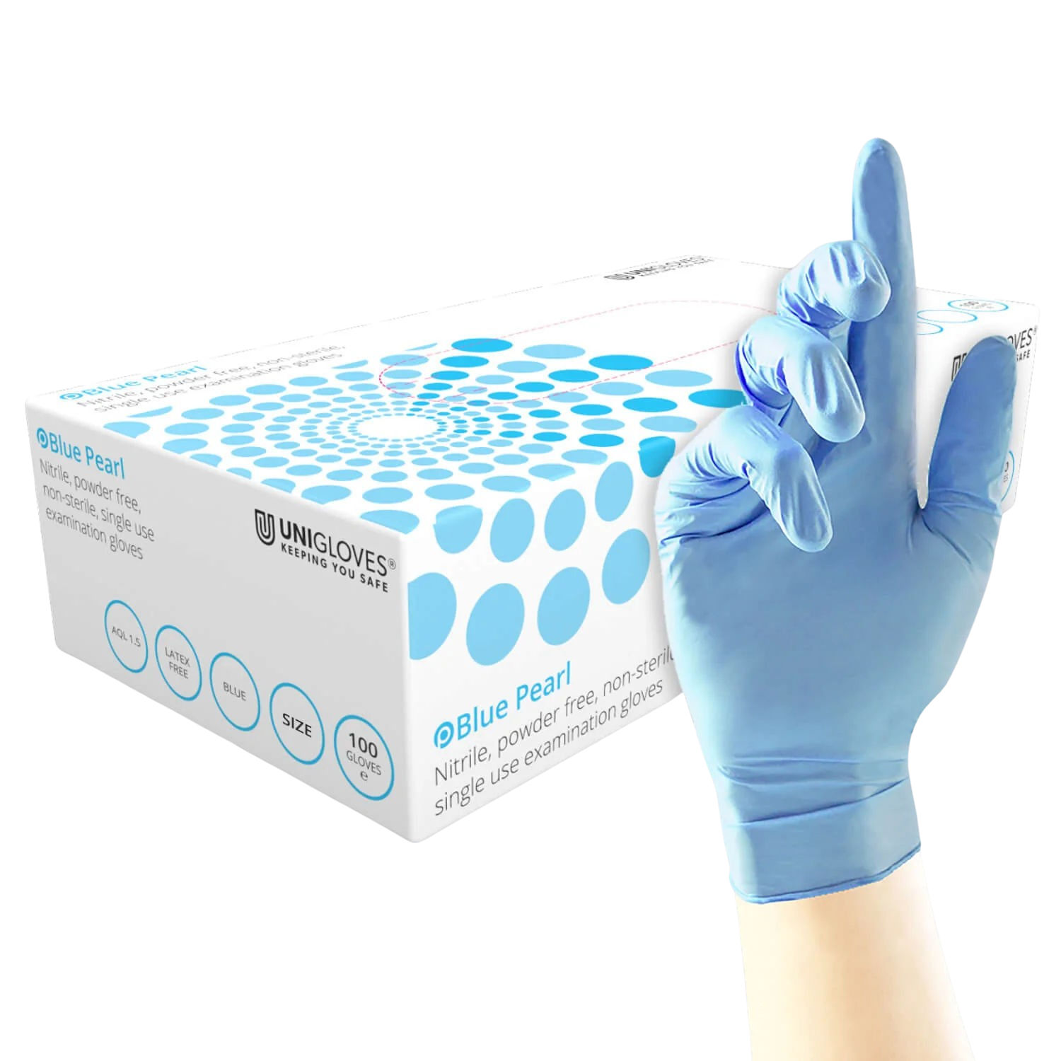 Unigloves Blue Pearl Nitrile Gloves in boxes of 100x