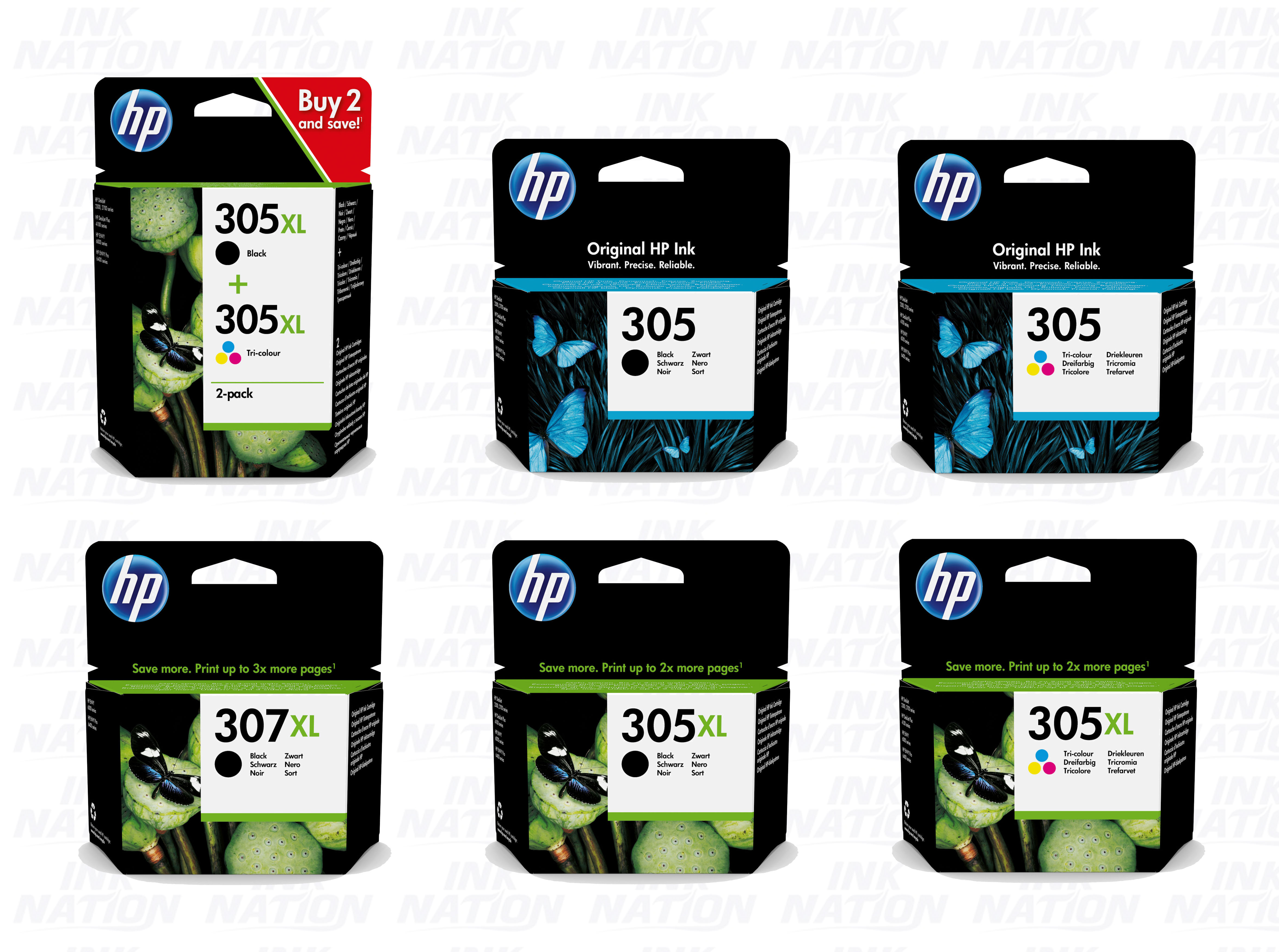 HP Original 305 305XL 307XL Black and Colour Ink Cartridges 3YM60AE 3YM61AE 3YM62AE 3YM63AE 3YM64AE