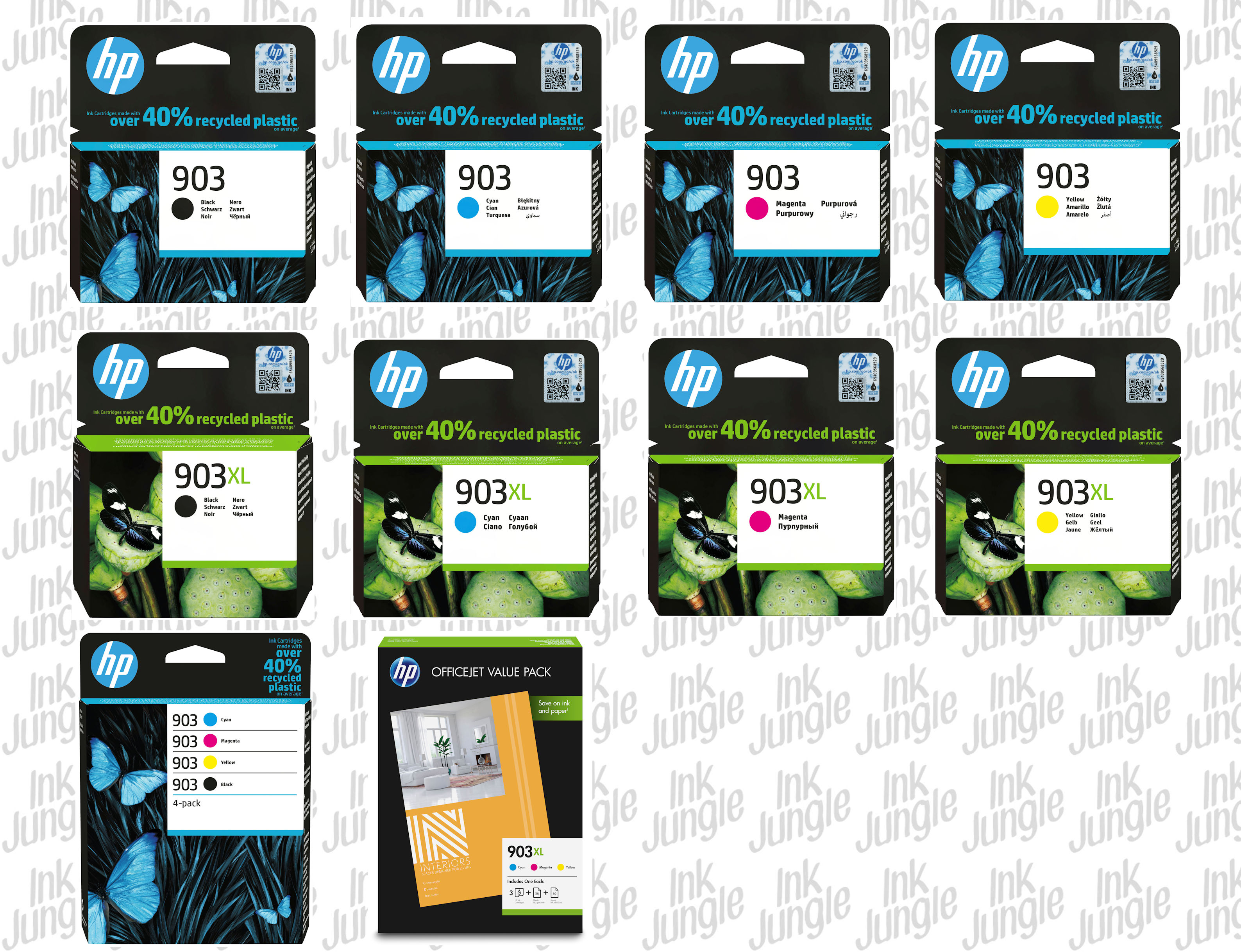 HP 903 Full Set- Black, Cyan, Magenta, Yellow Ink Cartridges