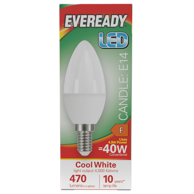 4everled Eveready LED Candle E14 (SES) 470lm 4.9W 4000K (Cool White) - Pack of 1