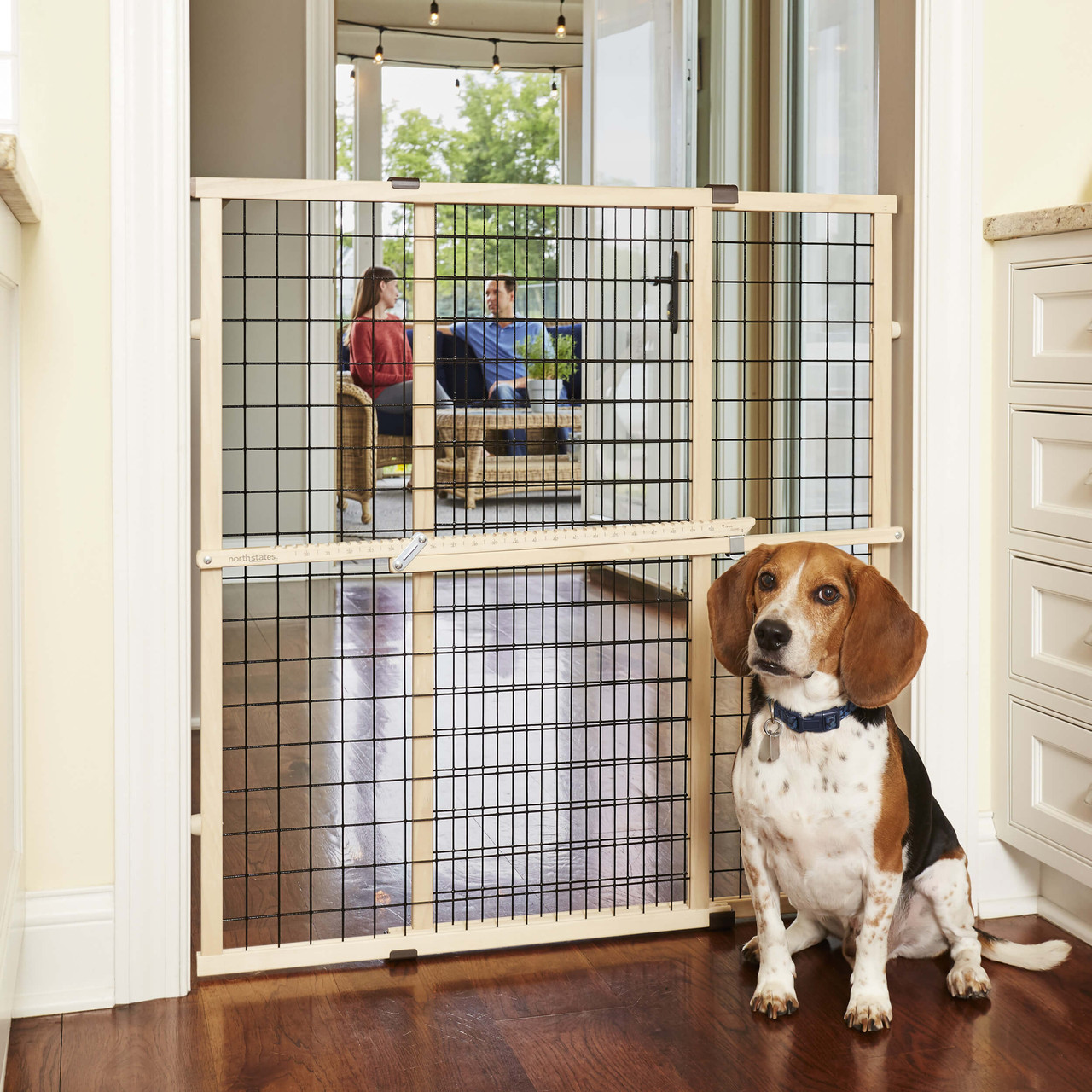 North States MyPet Extra Tall & Wide Wire Mesh Wood Petgate