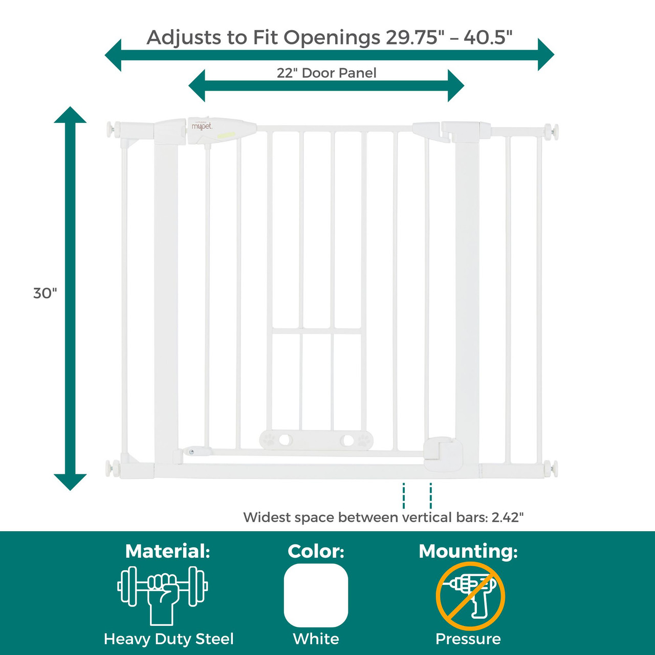 North States MyPet Wide Walk Thru EasyPass Pet Gate® with Auto