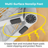 Superyard Two-Panel Gray Extension: Multi-surface nonslip feet. Gripper feet and included foam pads resist slipping and protect floors. Superyard Two-Panel Gray Extension: Multi-surface nonslip feet. Gripper feet and included foam pads resist slipping and protect floors.