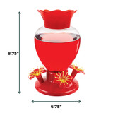 Perfect Petal 38 oz. Hummingbird Feeder: Dimensions 8.75" tall, 6.75" wide.